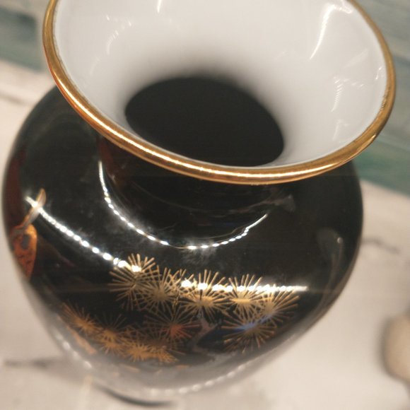 Vintage Peacock Floral Gold Trim Vase Japan - Picture 10 of 14